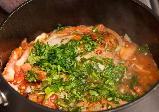 haciendo pollo entomatado