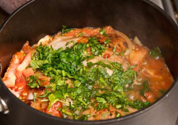 haciendo pollo entomatado