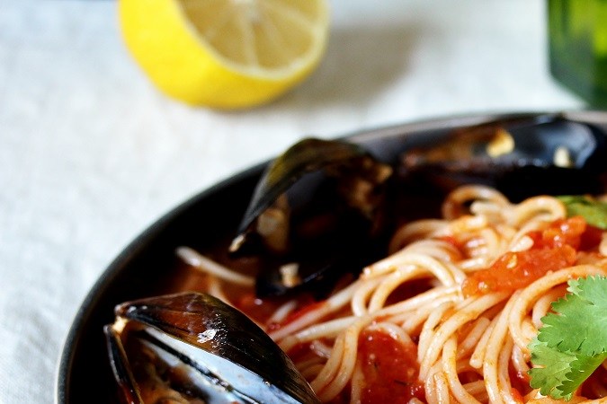Espaguetis con mejillones