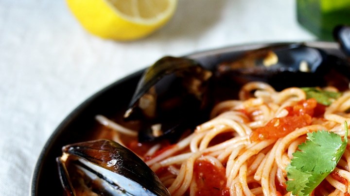 Espaguetis con mejillones