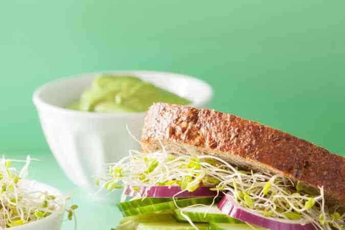 dos sandwichs vegetarianos de aguacate con alfalfa