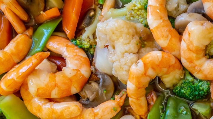 Chop suey de camarones