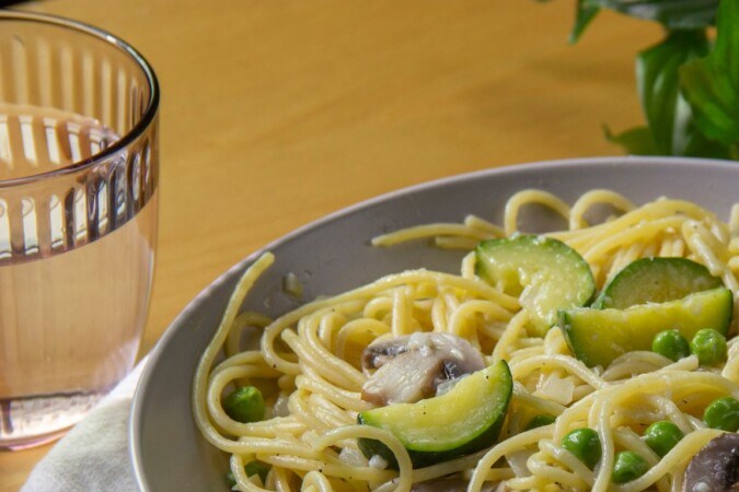 pasta con champiñones y calabacitas