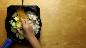 pasta con champiñones y calabacitas