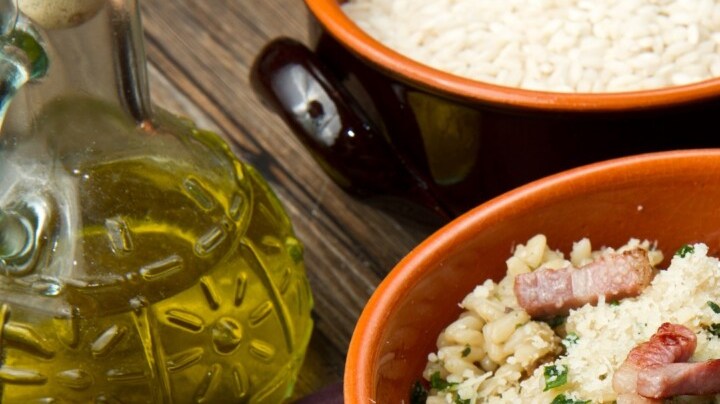 risotto de tocino y champiñones