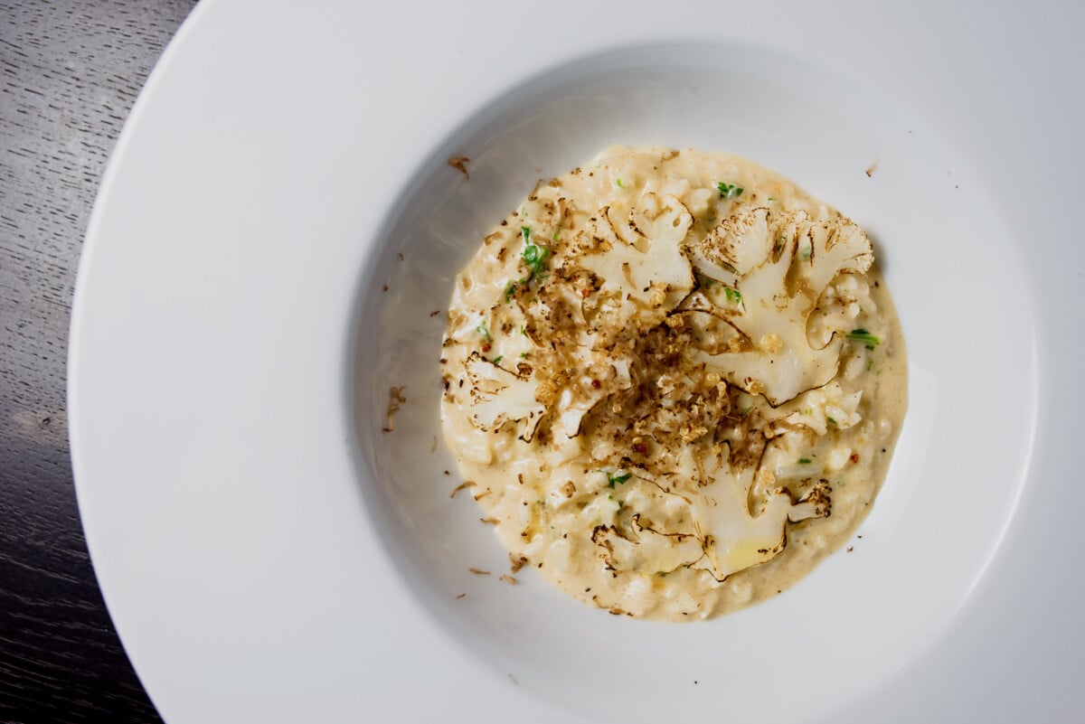 risotto de coliflor con champiñones