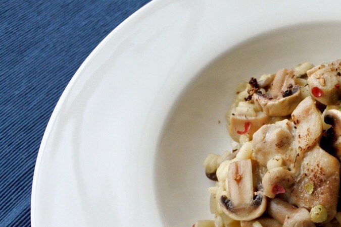risotto de setas y pollo