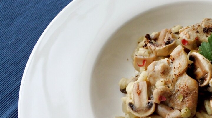 risotto de setas y pollo