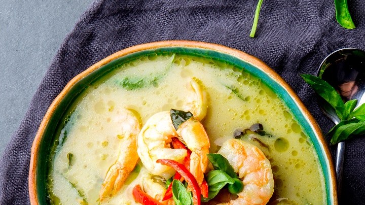 Curry verde tailandés con gambas