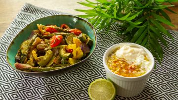 esquites y verduras al pesto