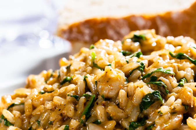 Risotto de pollo y espinacas