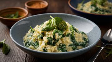 Risotto de cebada con espinacas