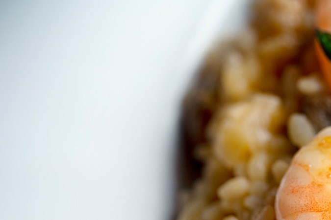 risotto de gambas y espárragos