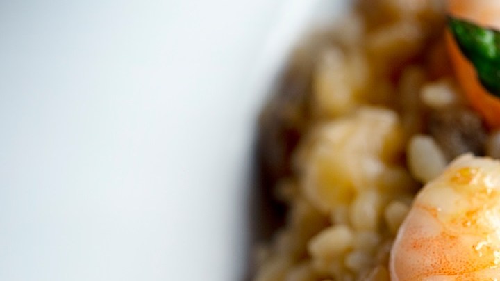 risotto de gambas y espárragos