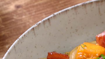 espaguetis con calabaza y bacon