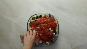 pasta con pollo y espinacas al horno