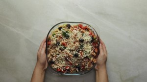 pasta con pollo y espinacas al horno