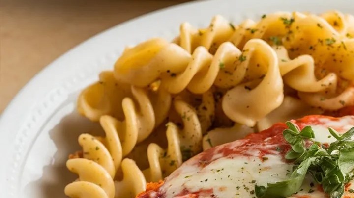 Milanesa de pollo empanizada con queso mozzarella y albahaca