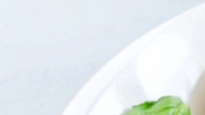 Plato blanco hondo con rigatoni con pollo y hongos