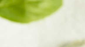 Recipiente blanco con mantequilla de ajo, decorada con hierbas sobre una mesa blanca