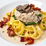 Plato de pastas con mousse de tocineta