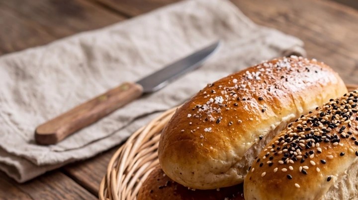 pan de hot dog, varios panes sobre un plato marrón