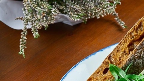 Paté de cerdo con nueces en un plato blanco