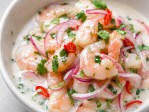 ceviche de gambas con leche de coco
