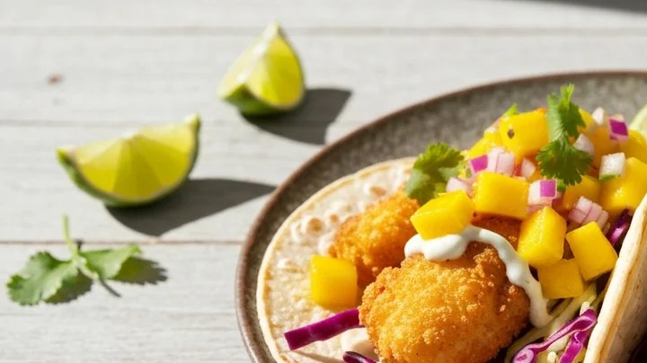 tacos de pescado con salsa de mango